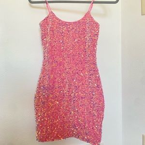 Lucy in the Sky Iridescent Sequin Bodycon Dress - Pink